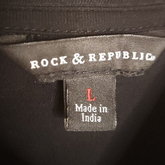 Rock & Republic Black Stretchy Short Sleeve Top Sequin Detail Large - Picture 6 of 7